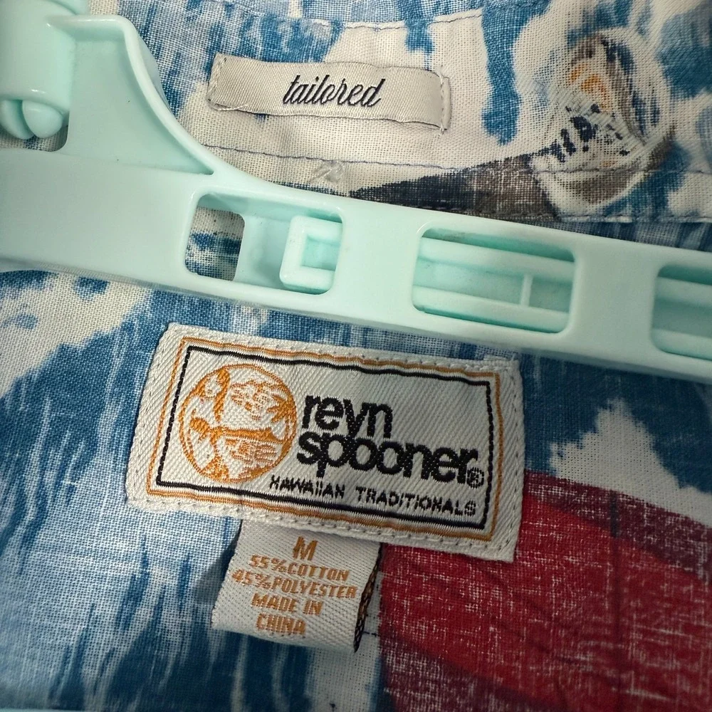 Reyn Spooner Shirt Mens Medium Blue Transpacific Yacht Race Hawaiian Camp